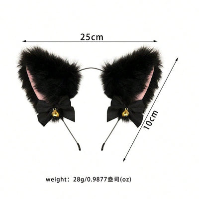 3pcs/set Plush Animal Ear Animal Anal Plug Tail Suit Fox Ear Wolf Ear Headband Tail Accessories Cat Head Bell Nipple Clamp Collar Halloween Party