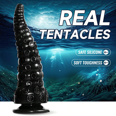 Plug-In Octopus Sex Toy, Simulated Octopus Tentacle Style Sex Toy, Easy To Clean, Easy To Bend, Soft and Realistic Skin Feeling, with Silicone Suction Cup, Black Realistic Texture, Adult Sex Toy, Suitable for Couples, Women and Men To Use