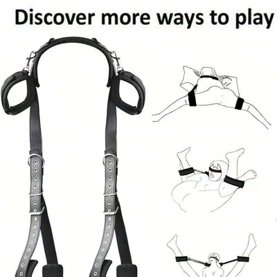 BDSM Sex Bondage Thigh Sling, Leg Spreader, Leather Bed Bondage Kit with Adjustable Wrist Straps, Leg Straps, Bondage Rope Kit, Handcuffs, SM Fetish Men and Women Adult Couple Sex Toys, SM Products, Bondage, Fetish Bondage, Sex Products, Bondage Bondage,