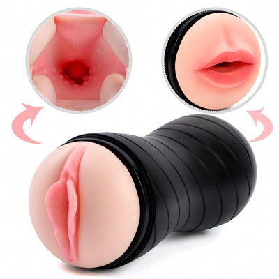 2-In-1 Double Sided Masturbator - Realistic, Textured Masturbation Cup, Pocket Pussy, Vagina, Male Masturbation Stroker