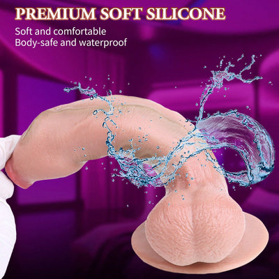 Realistic Dildo Exotic Uncut Dildo with Suction Cup, 7inch Skincolor Silicone Dildos Fake Penis with Wide Foreskin Anal Plugs for Men and Women G Spot