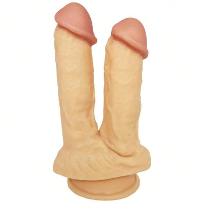 8.46 Inch Realistic Ultra-Soft Double-Ended Dildo for Beginners with Strong Suction Cup Base for Hands-Free Play Flexible Dildo with Curved Shaft for Vaginal G-Spot and Anal Play