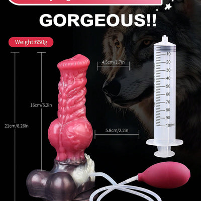8.26inch Squirting Dildo Realistic Big Wolf Dildo with Knot, Thick Pink Silicone Suction Cup Monster Dildo Big Anal Plug Toys for Women Men Couples (S-Squirting)