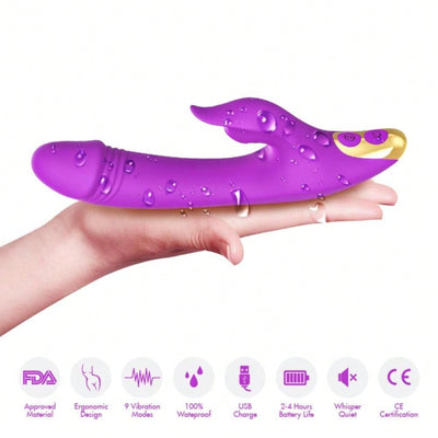 Female Sex Vibrator, Sucking on Rabbit Dildo, with 9 Clitoral Sucking Modes and 9 G-Spot Stimulation Modes, Waterproof and Rechargeable (Purple)