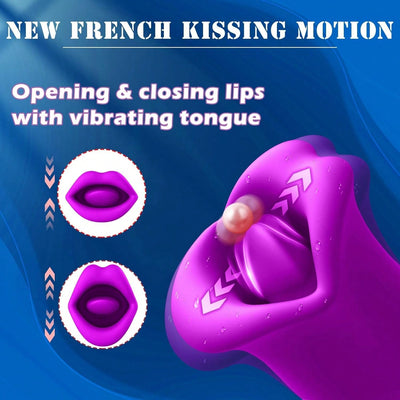Rose Vibrator Adult Sex Toys for Women - Mouth Sucking Clitoral Tongue Vibrators Rose Toy with 10 Vibration and 10 French Kissing Licking Modes for Oral Sex Nipple & G Spot Dildo Stimulation, Females Masturbation Clitoris Vibrator Blowjob Toys Breast Clit
