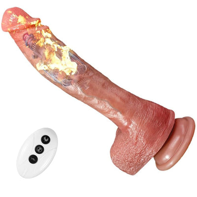 Dildo Vibrator with Remote Control Shock Function and 360° Rotating Glans 9 Vibration Modes Realistic Dildos with Strong Suction Cup & Smart Heating Sex Toy for Men Women Couples, Sex Toys Big Realistic Dildo Vibrator with Heated Vibrating Thruster, Silic