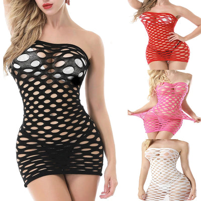 เซ็กซี่ของผู้หญิง Fishnet กลวงตาข่ายเดรสเซ็กซี่กระโปรงยืดผ้าฝ้ายชุดชั้นในกระโปรงสั้นเซ็กซี่ชุดชั้นใน