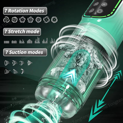 IPX7 LED Automatic Male Masturbator Cup 7 Sucking Rotating Licking Thusting Modes Pocket Pussy Stroker Blowjob Sex Toys for Men