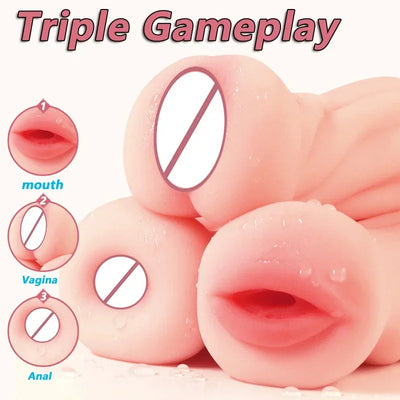 Male Soft Silicone Masturbation Cup Sex Toys 4D Realistic Deep Throat  Mouth Vagina Anal Vacuum Stimulator Men Goods for Adults
