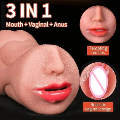 1pc Male Masturbator 3-in-1 Realistic Vagina Oral Sex Doll with 3D Textured Vagina Pocket Pussy Portable for Male Masturbator