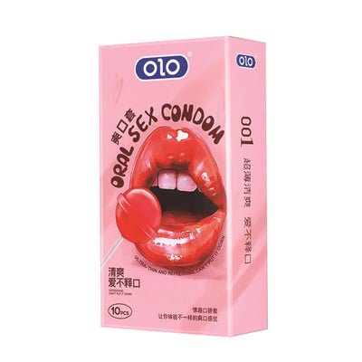 OLO 10Pcs Oral Sex Condoms with Strawberry Taste Safe Sex Penis Sleeve Condom Intimate Goods Tongue Sex Lick Dick Toys for Adult