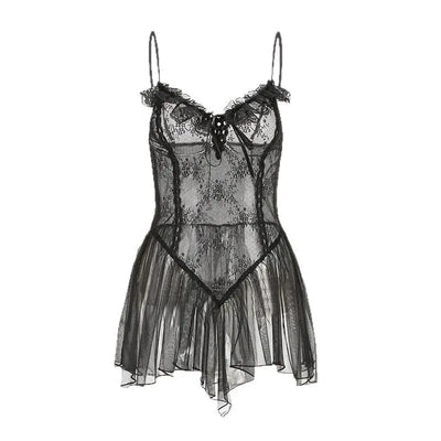 Sexy Lingerie Set, Transparent See Through Sleepwear, Strappy Uniform Teddy, Romantic Role Play Outfit for Women