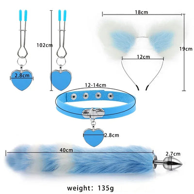 Anal Sex Toys Fox Tail Butt Plug เซ็กซี่ตุ๊กตาแมวหูแถบคาดศีรษะ Bells ชุดสร้อยคอนวดเพศของเล่นสําหรับผู้หญิงคู่คอสเพลย์
