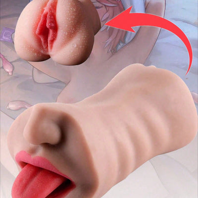 2 in 1 Pocket Pussy Male Masturbator, Facial Tongue Realistic with Teeth, Sex Doll with Realistic Textured Mouth Vagina and Tight Anus, Masturbator Deep Throat Oral Adult Sex Toys for Men Masturbation Mastuburator Male Masturbators Male Masturbating Male
