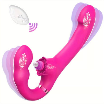 Powerful Strapless Strap on Dildo Vibrator, 2 in 1 Double Sided Dildo with 5 Flapping & 10 Vibrating Modes with Remote Control, Clitoral Vagina Anal Stimulator Massager Lesbian Sex Toys for Woman Couples