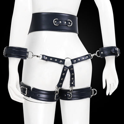 BDSM Sex Toy PU Leather Bondage Set Include Handcuffs,Belt, Legcuffs, Center Connection, Adult Toys Sex Bondage Toys for Women