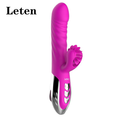 Female Masturbation Sex Toy Leten / Smart Heating Frenzy Stick Female Double Shock Tongue Vagina Massage Stick Adult Sex Product