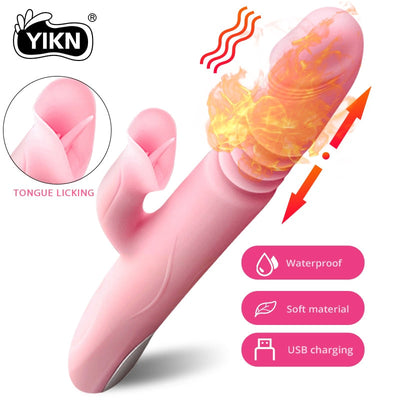 Heating Powerful Telescopic Vibrator for Women Tongue Licking Sex Toys Soft Silicone Clitoris Massage Stick Female Masturbators