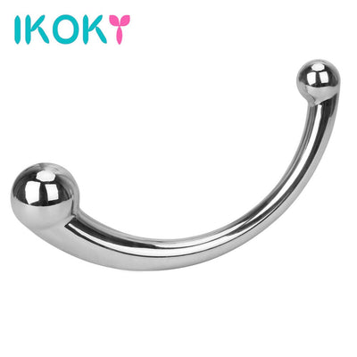 IKOKY Double Head Anal Plug Male Masturbation Adult Sex Products Erotic Stainless Steel Sex Toys for Men Prostate Massage