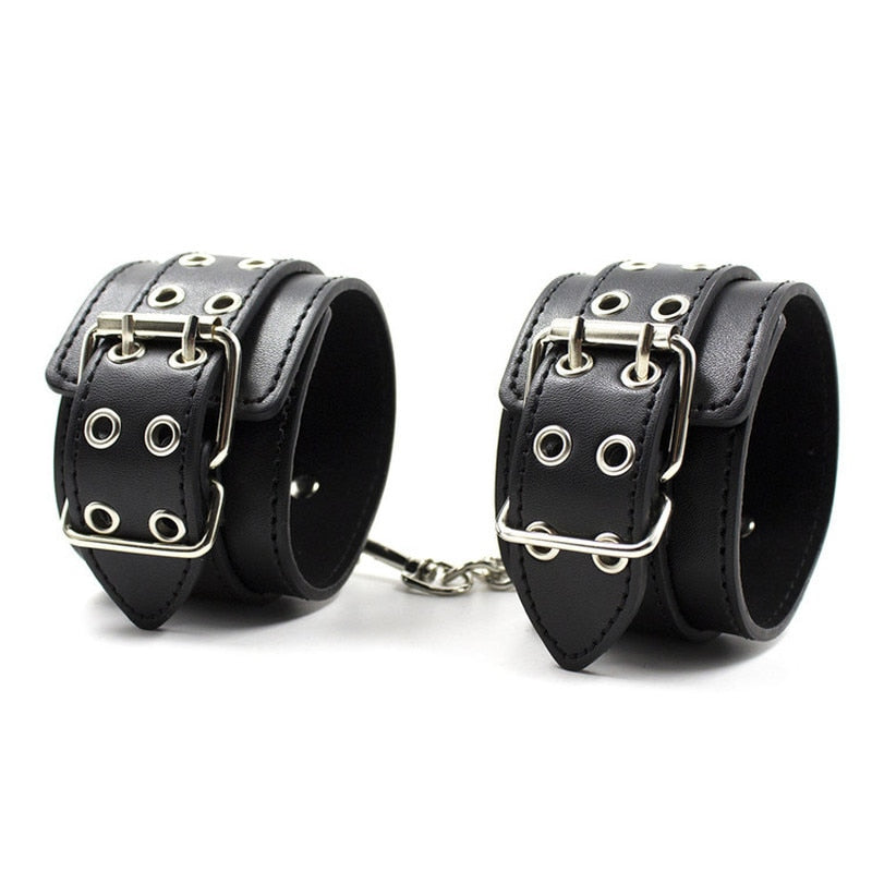 Male Female Black PU Leather Neck Collar Handcuffs Ankle Cuffs Wrist ...