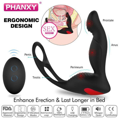Phanxy Masculino Massagem De Pr¡§?stata Vibrador Anal Plug Silicone ¡§¡è Prova Dwaterproof ¡§¡égua Massageador Estimulador Butt Delay Ejacula??o Anel Brinquedo Para Homem