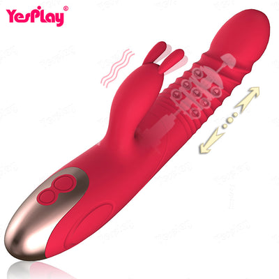Rabbit Vibrator Telescopic Vibration Built-in Ball Rotation Heating G Spot Dildo Vibrator Female Masturbation Sex Toys for Woman