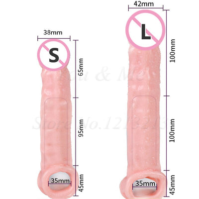 Reusable Thick Condom Silicone Penis Extender Dildo Enlargement Penis Sleeve Condom Delay Ejaculation Sex Toys for Men Gay Adult