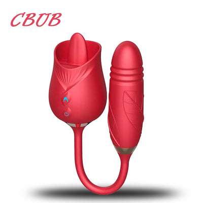 Rose Dildo Thrust Vibrator Female Clitoris Stimulator Tongue Licking Love Egg Stretching Adult Products 18 Female Sexy Rose Toys